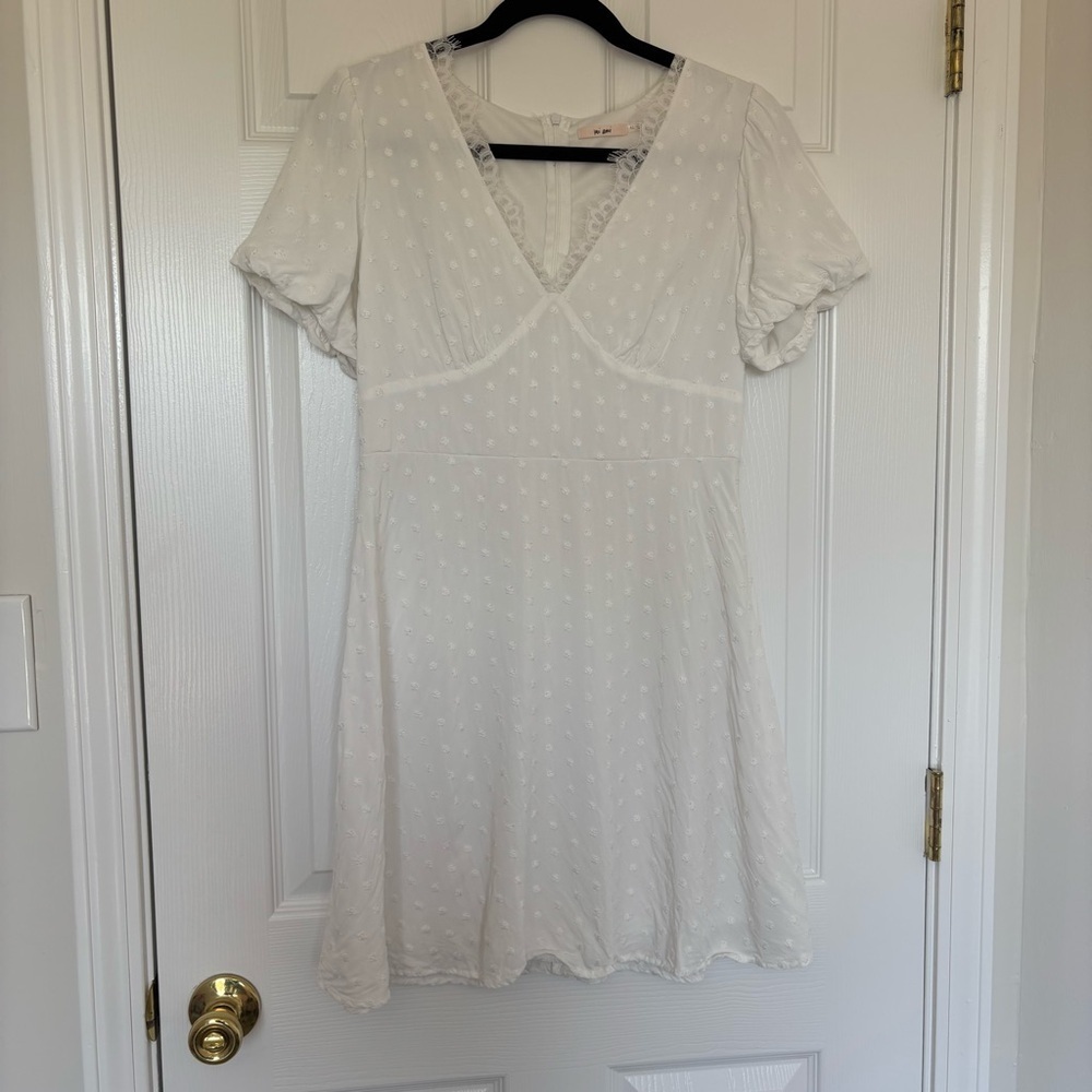 Francescas White Swiss Dot Mini Dress Size Medium